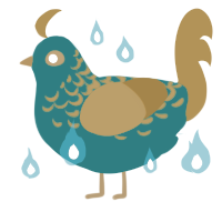 A teal and ochre chicken with a half-lace pattern