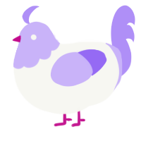 A white and lilac chicken with a head pattern