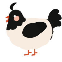 A cream and black chicken with a head pattern