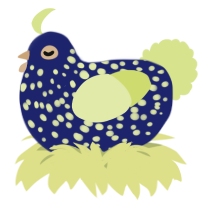 A navy and lemon chicken with a speckle pattern