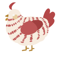 A cream and red chicken with a bar pattern