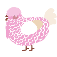 A pink and cream chicken with a lace pattern