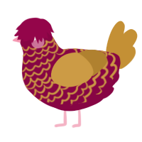 A maroon and gold chicken with a lace pattern