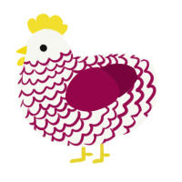 A white and maroon chicken with a lace pattern
