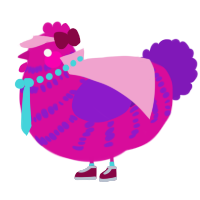 A fuchsia and violet chicken with a bar pattern
