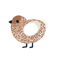 odette, a bark and white chicken with a double-lace pattern