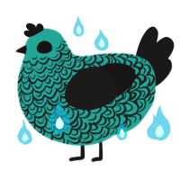 A turquoise and sable chicken with a double-lace pattern