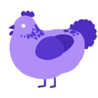 A lilac and indigo chicken with a neck-speckle pattern