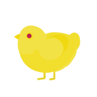A yellow chicken with a head pattern