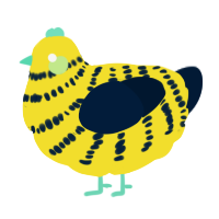 A yellow and tumblr chicken with a bar pattern