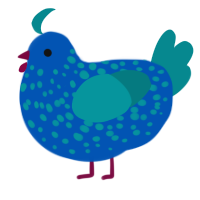 A ultramarine and teal chicken with a speckle pattern