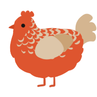 A vermilion and beige chicken with a half-lace pattern