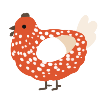 A vermilion and cream chicken with a speckle pattern