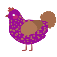 A plum and brown chicken with a speckle pattern