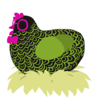 A sable and chartreuse chicken with a double-lace pattern