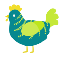 A teal and lime chicken with a half-bar pattern