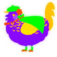 A lilac and ochre chicken with a half-lace pattern