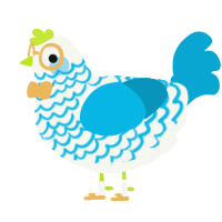 A white and cerulean chicken with a lace pattern