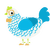 A white and cerulean chicken with a lace pattern