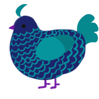 A navy and teal chicken with a lace pattern
