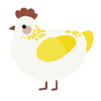 A white and yellow chicken with a neck-speckle pattern