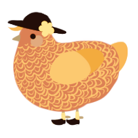 A red and orange chicken with a double-lace pattern