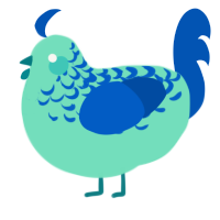 A mint and ultramarine chicken with a half-lace pattern