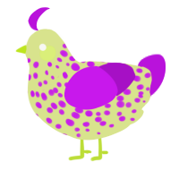 A lemon and amethyst chicken with a speckle pattern