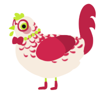 A cream and crimson chicken with a half-lace pattern