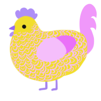 A yellow and lavender chicken with a double-lace pattern