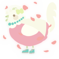 A pink and white chicken with a head pattern