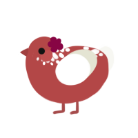 A red and white chicken with a neck-speckle pattern