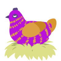 A amethyst and orange chicken with a bar pattern