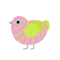 Rosie, a pink and lime chicken with a bar pattern