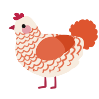 A cream and vermilion chicken with a lace pattern