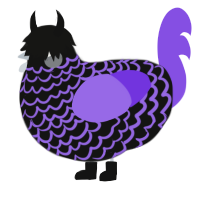A black and blurple chicken with a lace pattern