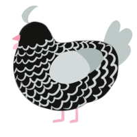 A black and silver chicken with a lace pattern