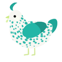 A white and turquoise chicken with a speckle pattern