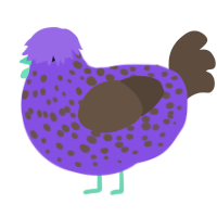 A blurple and bark chicken with a speckle pattern