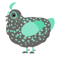 A grey and mint chicken with a speckle pattern