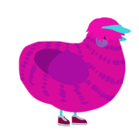 A fuchsia and plum chicken with a bar pattern