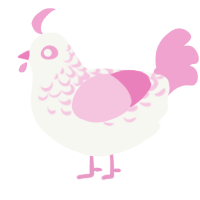 A white and pink chicken with a half-lace pattern