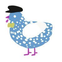 A sapphire and cream chicken with a speckle pattern