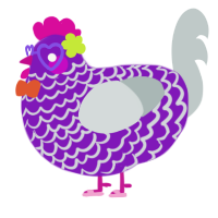 A violet and silver chicken with a lace pattern
