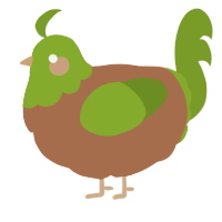 A brown and chartreuse chicken with a head pattern
