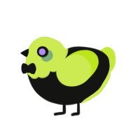 A black and lime chicken with a head pattern