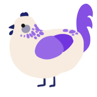 A cream and blurple chicken with a neck-speckle pattern