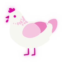 A white and pink chicken with a neck-speckle pattern