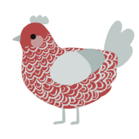 A red and silver chicken with a double-lace pattern