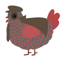 A grey and red chicken with a lace pattern